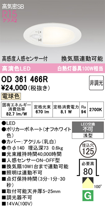 OD361466R(オーデリック) 商品詳細 ～ 照明器具・換気扇他、電設資材