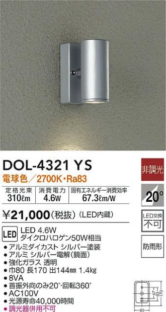 最大81％オフ！ 大光電機 LED屋外スポットライト DOL4019YS 非調光型 工事必要