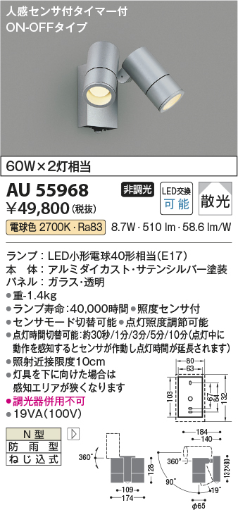 KOIZUMI LED照明器具 調光機能付きセンサーライト　説明書付 KOIZUMI LED照明器具 調光機能付きセンサーライト 説明書付 製品