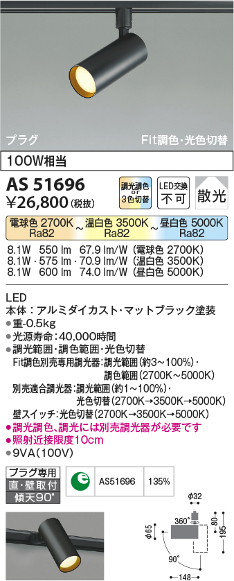 AS51696(コイズミ照明) 商品詳細 ～ 照明器具・換気扇他、電設資材販売