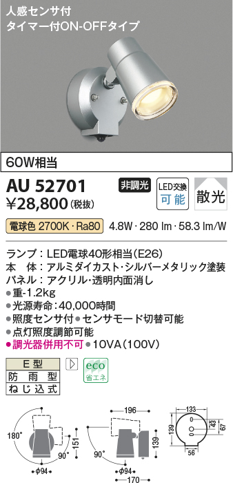 KOIZUMI LED 防雨型スポットライト　AU 52701