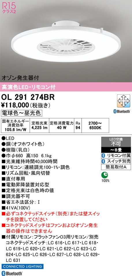 OL291274BR シーリングライトファン 未使用開封品送料込み 楽天市場】ODELIC シーリングファン BT FLAT FAN O3