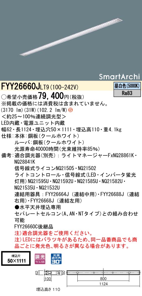 パナソニック スマートアーキ スリムベースライト FYY26660JLT9 パナソニック Panasonic 照明器具 照明 LED - 1