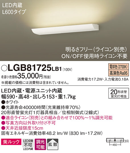 LGB81725LB1(パナソニック) 商品詳細 ～ 照明器具・換気扇他、電設資材 