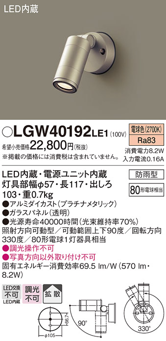 LGW40192LE1(パナソニック) 商品詳細 ～ 照明器具・換気扇他、電設資材販売のブライト
