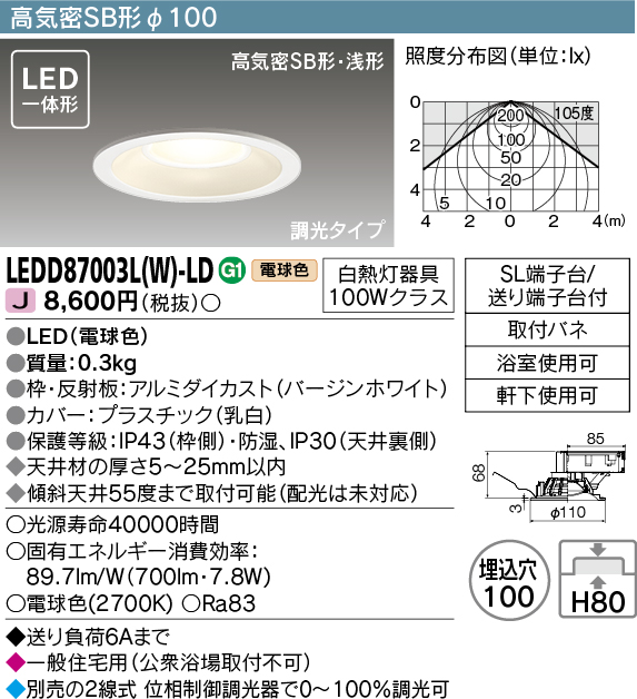 LEDD87003LW-LD(東芝ライテック) 商品詳細 ～ 照明器具・換気扇他 ...